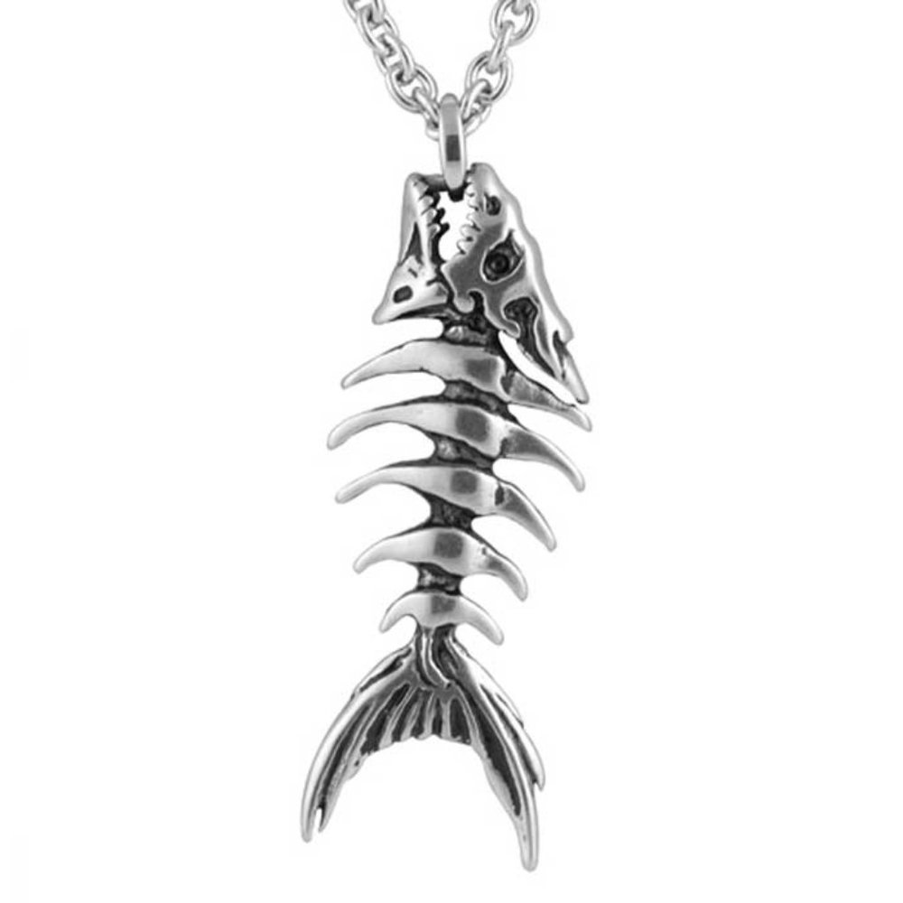 Fish Bone Stainless Steel Pendant on Chain NWT